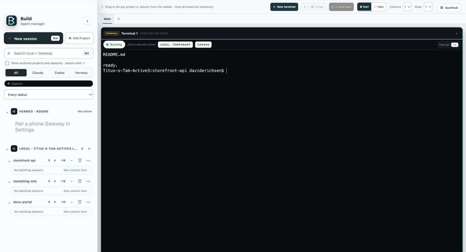 Build — A desktop session manager for Claude Code, Codex and Hermes agents